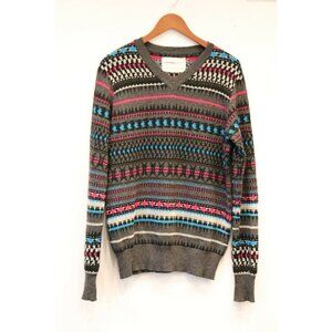 Nozomi Ishiguro Men's Medium Gray Pullover Sweater Japanese Knit Striped Jumper